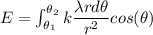 E = \int_{\theta_1}^{\theta_2} k\dfrac{\lambda rd\theta  }{r^2} cos(\theta)