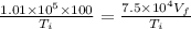 \frac{1.01\times 10^5\times 100}{T_i}=\frac{7.5\times 10^4V_f}{T_i}