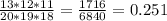 \frac{13*12*11}{20*19*18} = \frac{1716}{6840} = 0.251