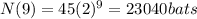 N(9)=45(2)^9=23040 bats