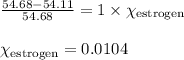 \frac{54.68-54.11}{54.68}=1\times \chi_{\text{estrogen}}\\\\\chi_{\text{estrogen}}=0.0104