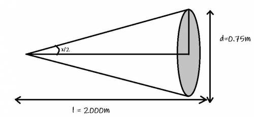 What is the angular diameter (in arcseconds) of an object that has a linear diameter of 75 cm and a