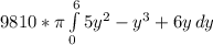 9810*\pi \int\limits^6_0 {5y^{2} -y^{3}  +6y \, dy