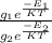 \frac{g_{1}e^{\frac{-E_{1} }{KT} }  }{g_{2}e^{\frac{-E_{2} }{KT} }}