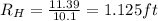R_{H} = \frac{11.39}{10.1} = 1.125 ft