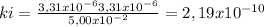 ki = \frac{3,31x10^{-6}3,31x10^{-6}}{5,00x10^{-2}} = 2,19x10^{-10}