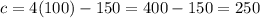 c = 4(100) - 150 = 400 - 150 = 250