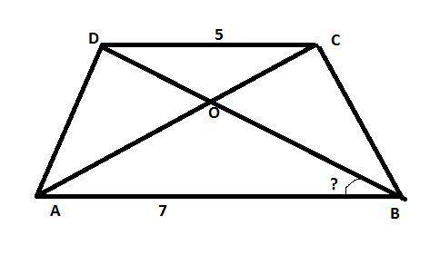 In trapezoid ABCD the lengths of the bases AD and BC are 7 and 5 respectively, and the length of dia
