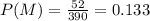 P(M) = \frac{52}{390}= 0.133