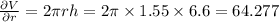 \frac{\partial V }{\partial r}=2\pi r h=2\pi \times 1.55\times 6.6=64.277