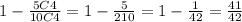 1 - \frac{5C4}{10C4}  = 1 - \frac{5}{210} = 1 - \frac{1}{42} = \frac{41}{42}
