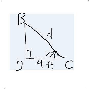 In ΔBCD, the measure of ∠D=90°, the measure of ∠C=77°, and CD = 41 feet. Find the length of BC to th