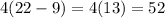 4(22-9)=4(13)=52