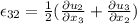 \epsilon_{32}=\frac{1}{2}(\frac{\partial u_2}{\partial x_3} +\frac{\partial u_3}{\partial x_2} )