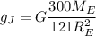 g_J = G\dfrac{300M_E}{121R_E^2}