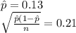 \hat p = 0.13\\\sqrt{\frac{\hat p(1-\hat p}{n}} =0.21