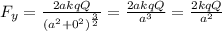 F_y=\frac{2akqQ}{(a^2+0^2)^{\frac{3}{2}}}=\frac{2akqQ}{a^3}=\frac{2kqQ}{a^2}