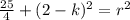\frac{25}{4}+(2-k)^2=r^2