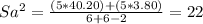 Sa^2= \frac{(5*40.20)+(5*3.80)}{6+6-2} = 22