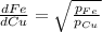 \frac{d{Fe}   }{ d{Cu}   } =\sqrt{\frac{p_{Fe} }{ p_{Cu} }}