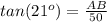 tan(21^o)=\frac{AB}{50}