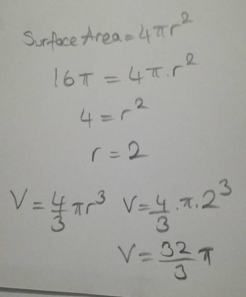 What is the volume of a sphere with area of 16 ft