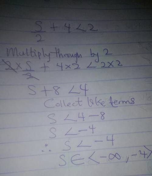 What is the solution set for | s/2 + 4| < 2