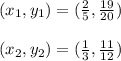 (x_1, y_1) = (\frac{2}{5} , \frac{19}{20})\\\\(x_2, y_2) = (\frac{1}{3} , \frac{11}{12})