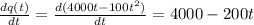 \frac{dq(t)}{dt}  = \frac{d(4000t - 100t^2)}{dt}  = 4000 - 200t