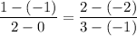 $\frac{1-(-1)}{2-0}=\frac{2-(-2)}{3-(-1)}