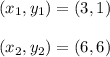 (x_1, y_1) = (3, 1)\\\\(x_2, y_2) = (6, 6)