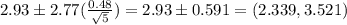2.93 \pm 2.77(\frac{0.48}{\sqrt{5}} ) = 2.93 \pm 0.591 = (2.339,3.521)