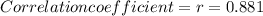 Correlation coefficient=r=0.881