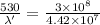\frac{530}{\lambda'} =\frac{3\times 10^8}{4.42\times 10^7}