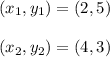 (x_1, y_1) = (2, 5)\\\\(x_2, y_2) = (4, 3)