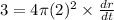 3=4\pi(2)^2\times \frac{dr}{dt}