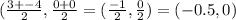 (\frac{3+-4}{2},\frac{0+0}{2}  =(\frac{-1}{2},\frac{0}{2})=(-0.5,0)