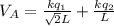 V_{A} = \frac{kq_{1}}{\sqrt{2}L} + \frac{kq_{2}}{L}