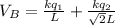 V_{B} = \frac{kq_{1}}{L} + \frac{kq_{2}}{\sqrt{2}L}