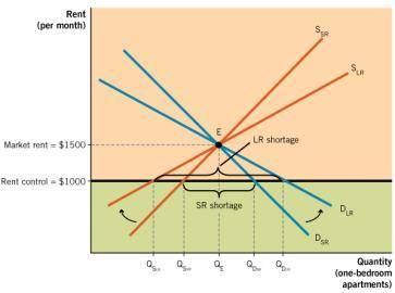 As illustrated here, a binding price ceiling causes a short-run shortage, which then worsens into a