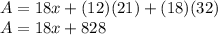 A=18x+(12)(21)+(18)(32)\\A=18x+828