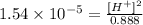 1.54\times 10^{-5}=\frac{[H^+]^2}{0.888}