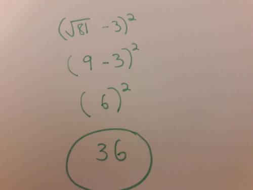 Find the value of (√81-3)²