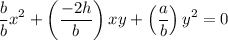 $ \frac{b}{b} x^{2}+\left(\frac{-2 h}{b}\right) x y+\left(\frac{a}{b}\right) y^{2}=0