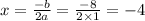 x = \frac{-b}{2a} = \frac{-8}{2 \times 1} = -4