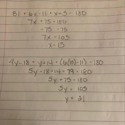 Are you supposed to set up the problem for like 4y-18+y+14=81