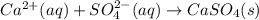 Ca^{2+}(aq) + SO_4^{2-}(aq)\rightarrow CaSO_4(s)