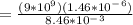 = \frac{(9*10^9)(1.46 * 10^-^6)}{8.46 * 10^-^3 }