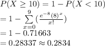 P(X\geq 10)=1-P(X
