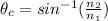 \theta_c = sin^{-1}(\frac{n_2}{n_1})